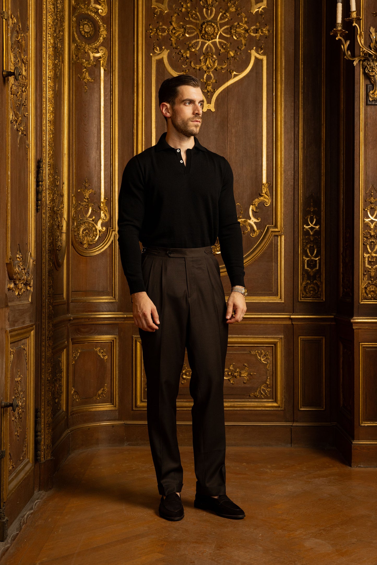 Black Merino Wool Polo