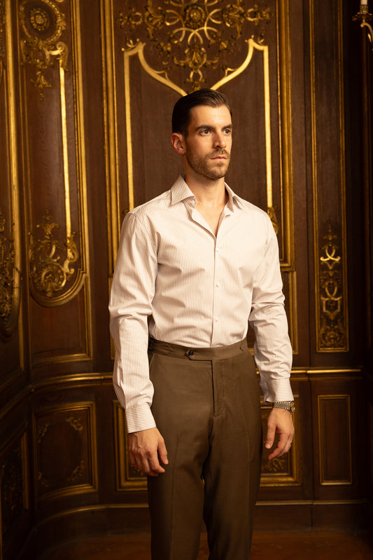 Dress Shirt in Beige and White Stripes