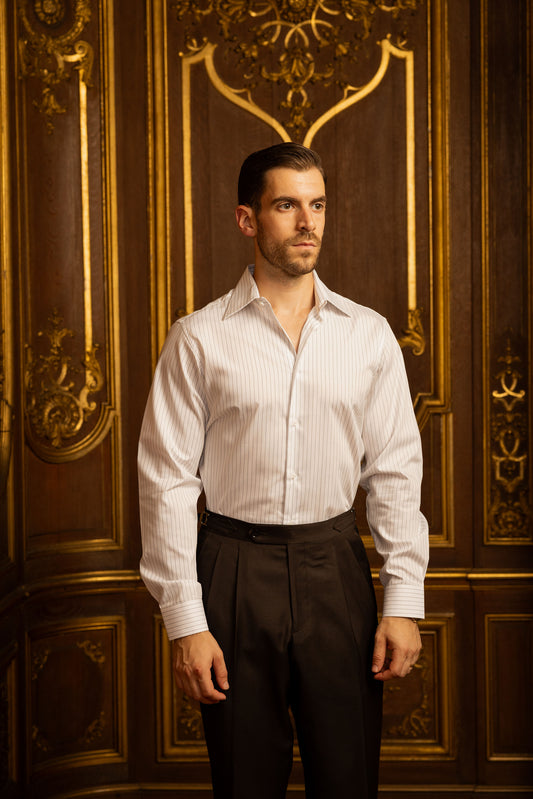 Dress Shirt in White and Black Pinstripes