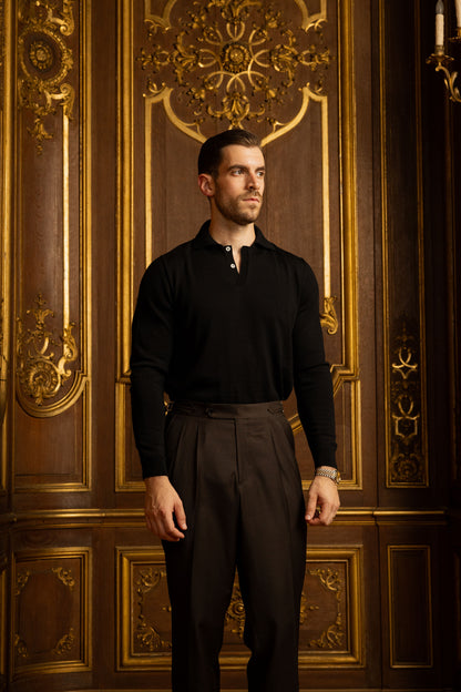 Black Merino Wool Polo