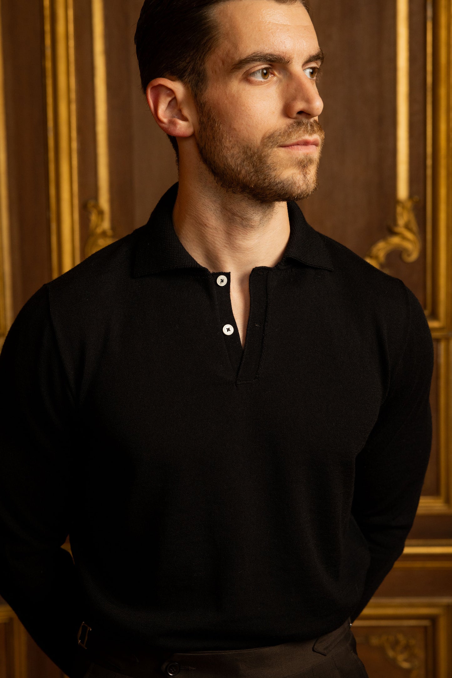 Black Merino Wool Polo