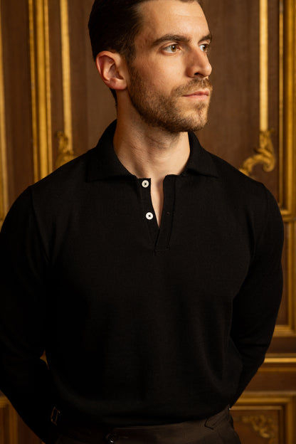 Black Merino Wool Polo