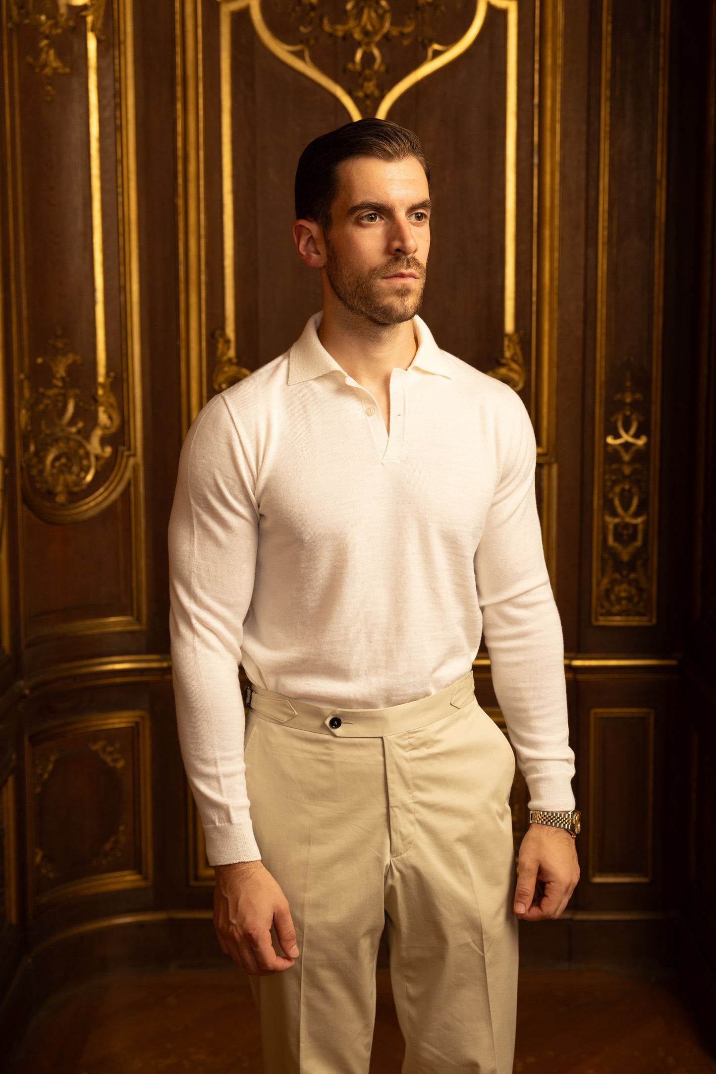 Off White Merino Wool Polo