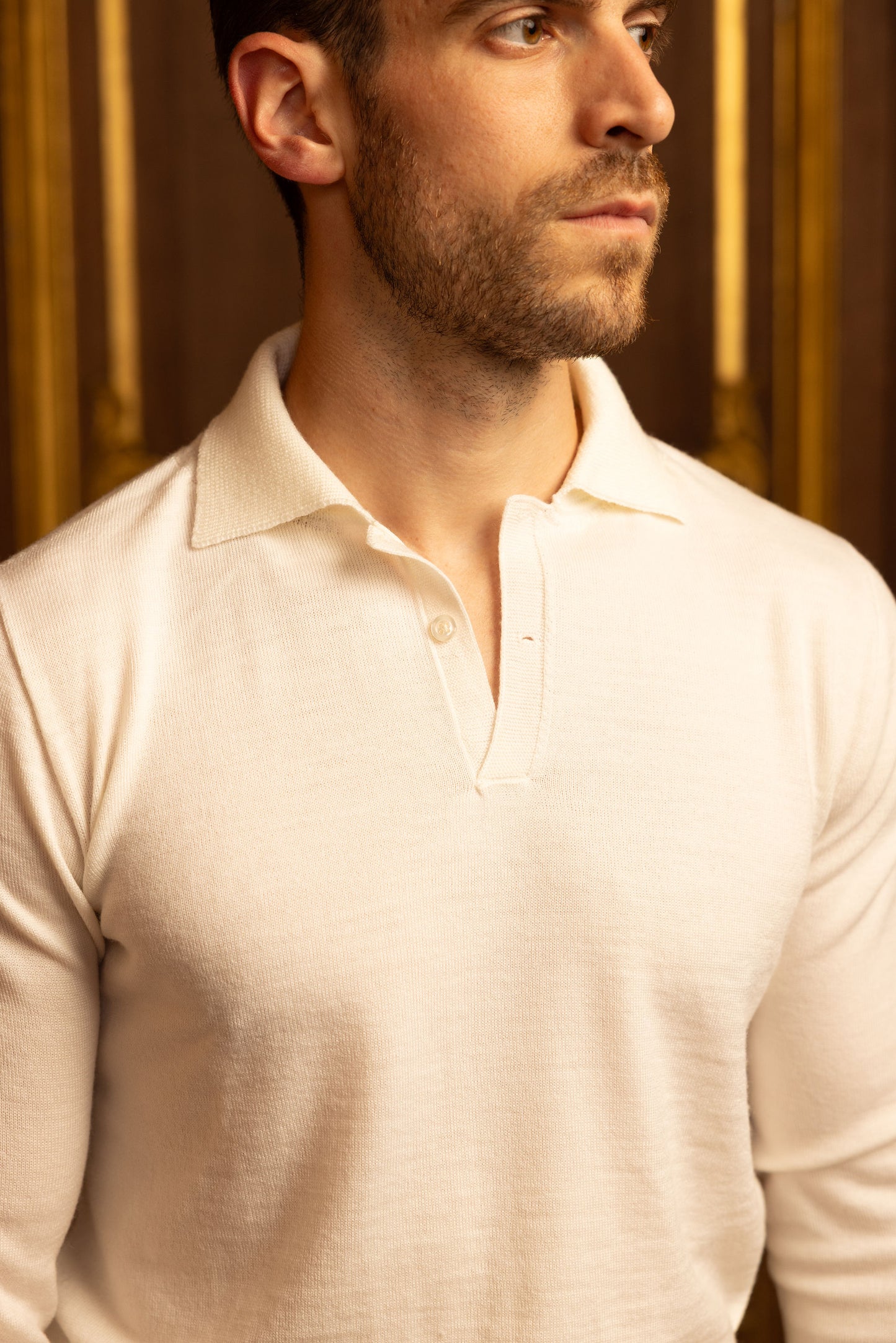 Off White Merino Wool Polo